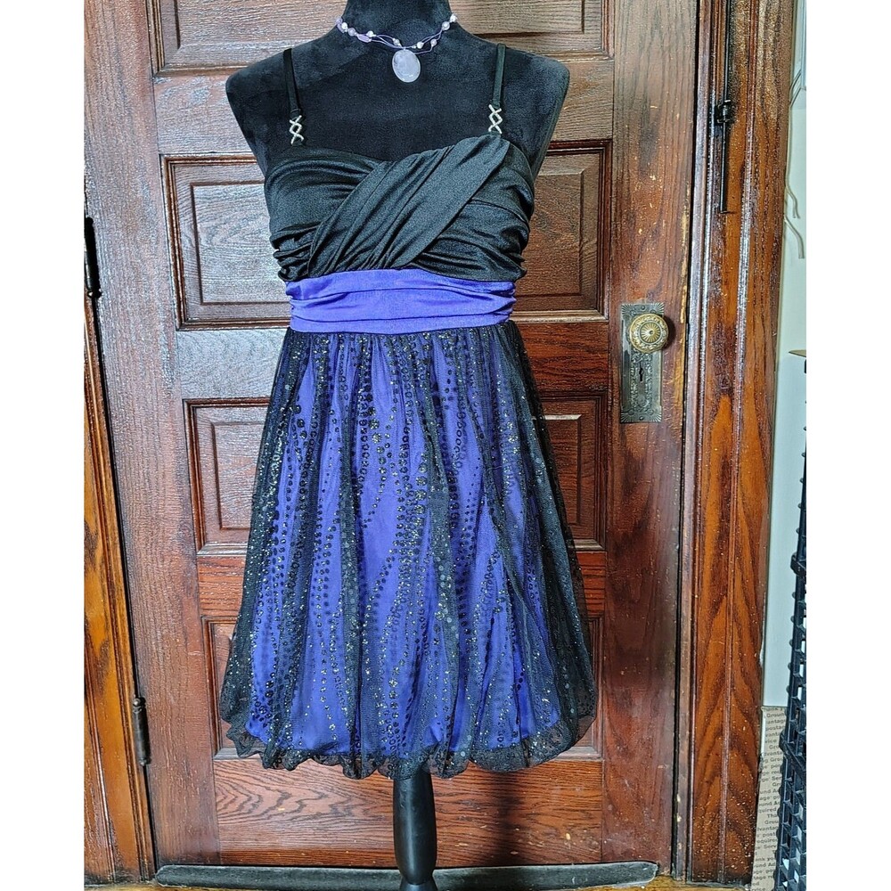 Y2K Purple & Black Cocktail/Homecoming Goth Sparkly Bling Adj Dress Sz M